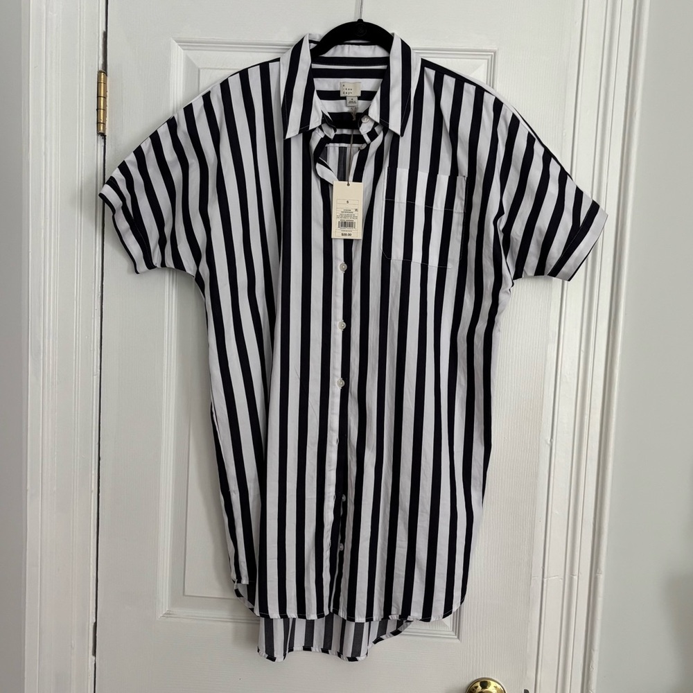 A New Day Navy & White Striped Shirt Dress